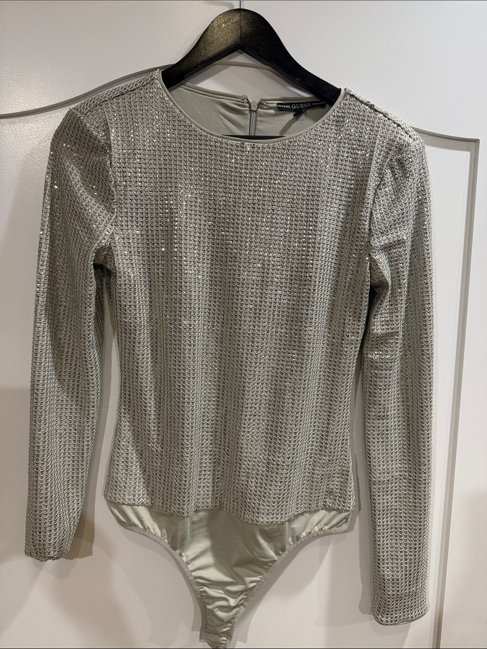 GUESS Silver Metallic Long-Sleeve Bodysuit